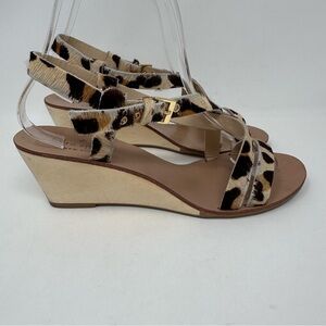 Kate Spade Strappy Leopard Calf Hair Wood Wedge Heels Sandals Brown Black Size 6